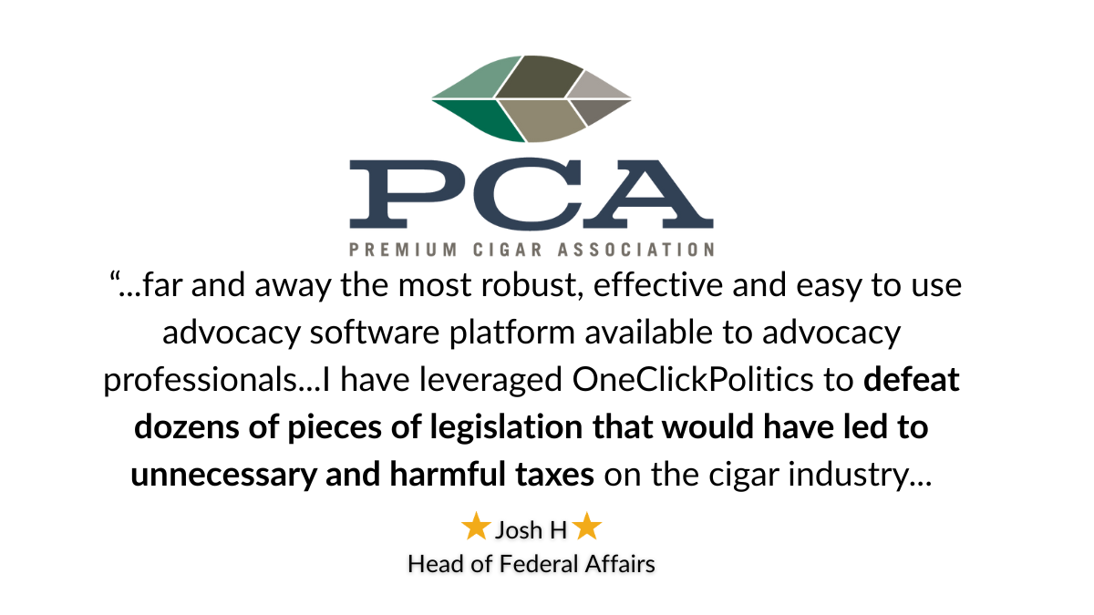 Member-association testimonial for One Click Politics